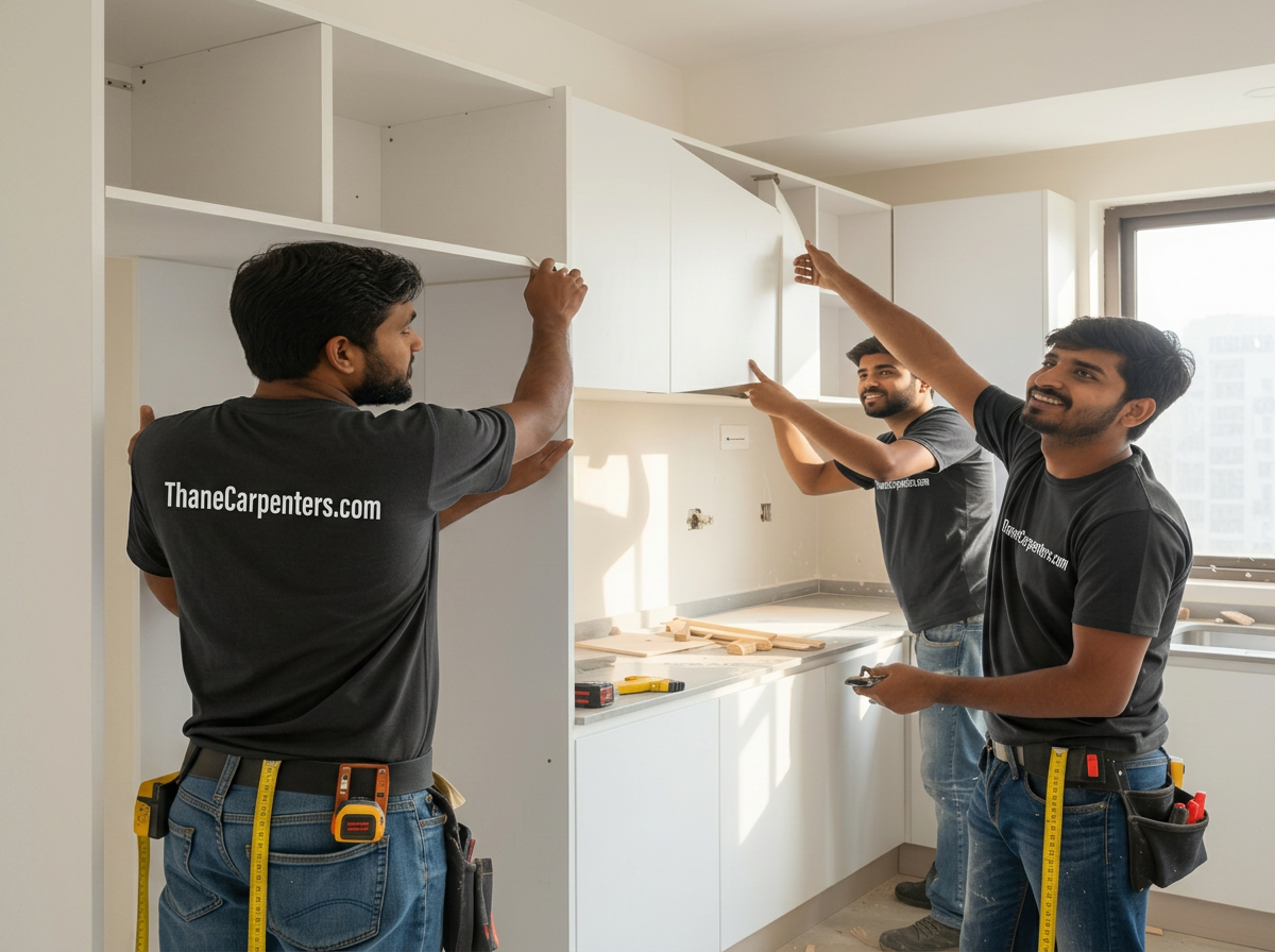 ThaneCarpenters team installing a modular kitchen in a Thane apartment